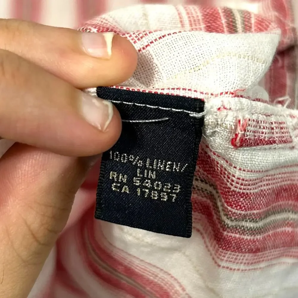 Banana Republic 100% Linen Striped Shirt Vintage Men's Sz S Red Striped Y2K